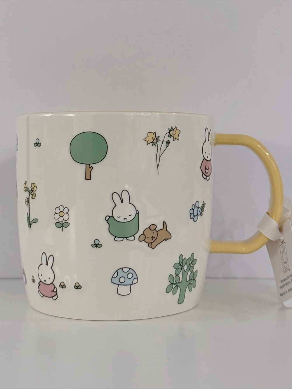 miffy Ceramic Bunny Mug with Yellow Handle and Pastel Nature Prints